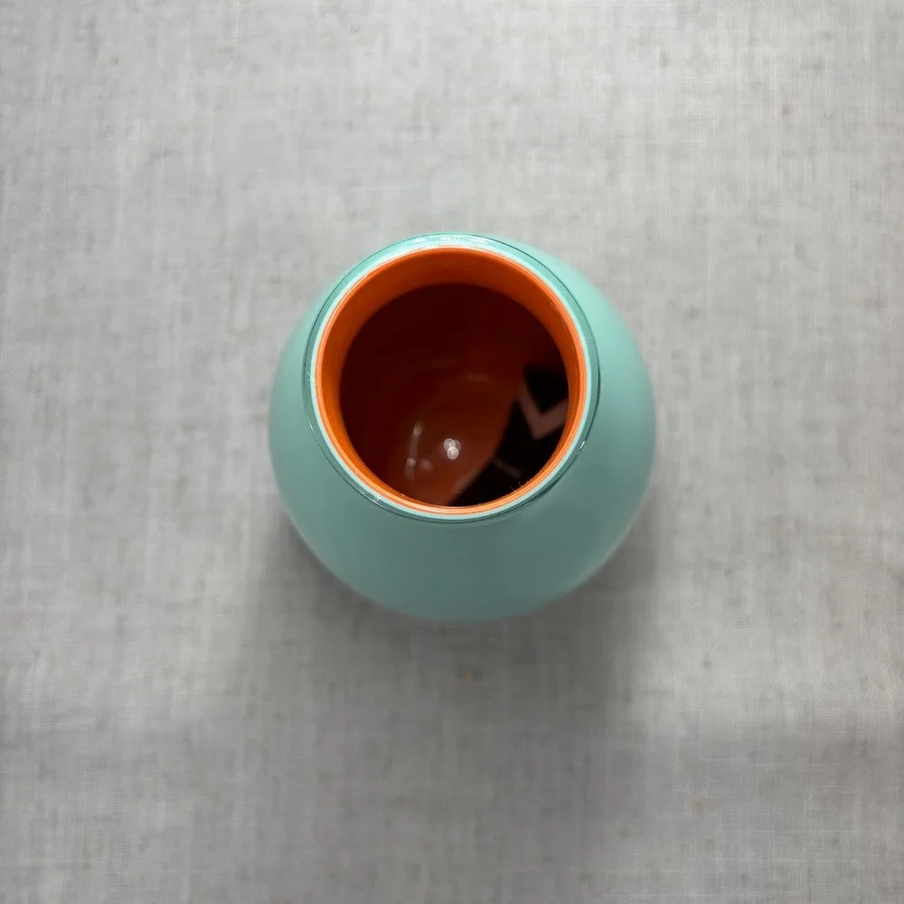 Carlo Moretti Murano Italy Turquoise Blue Orange Opaline Glass Vase MCM 5.25